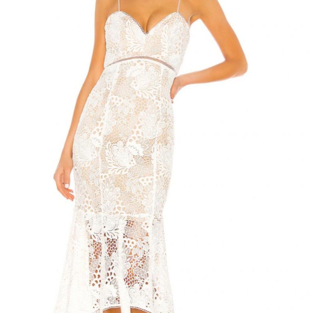 NBD White lace midi dress